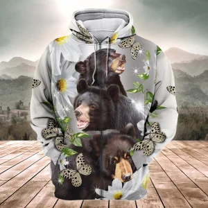 Black Bear Daisy Flower All Over Printed Unisex Shirt